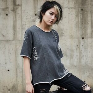 Vintage‎ Y2K Square Zero Distressed Tunic Sweatshirt Top Womens L Indie Grunge